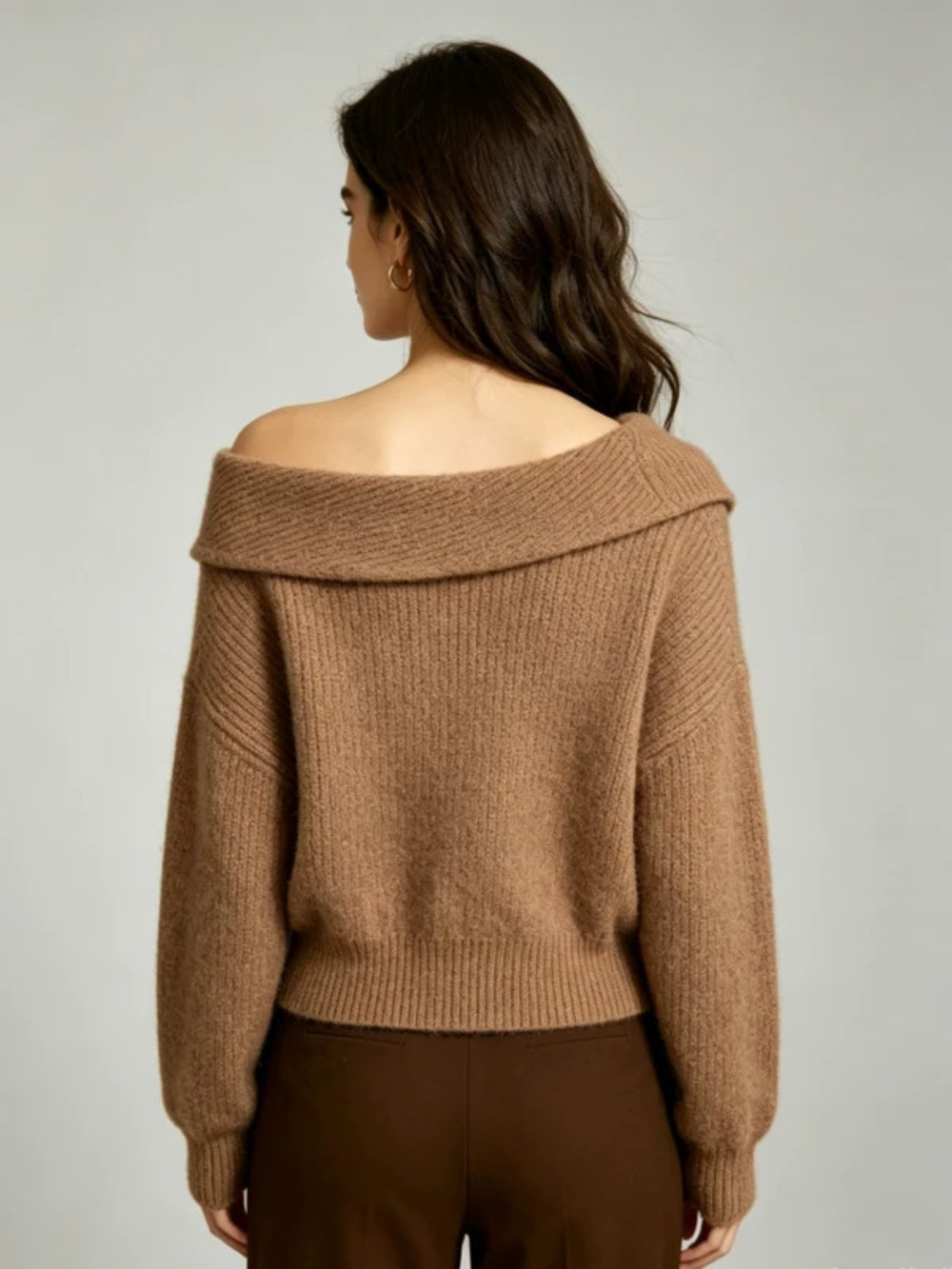 ZARA Fall Winter Casual Solid Color Turn Down Collar Knit Pullover Loose Fit